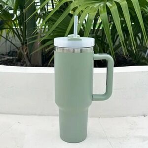 NEW Travel Mug 40 OZ Tumbler Handle Mug Straw Coffee Sage Green